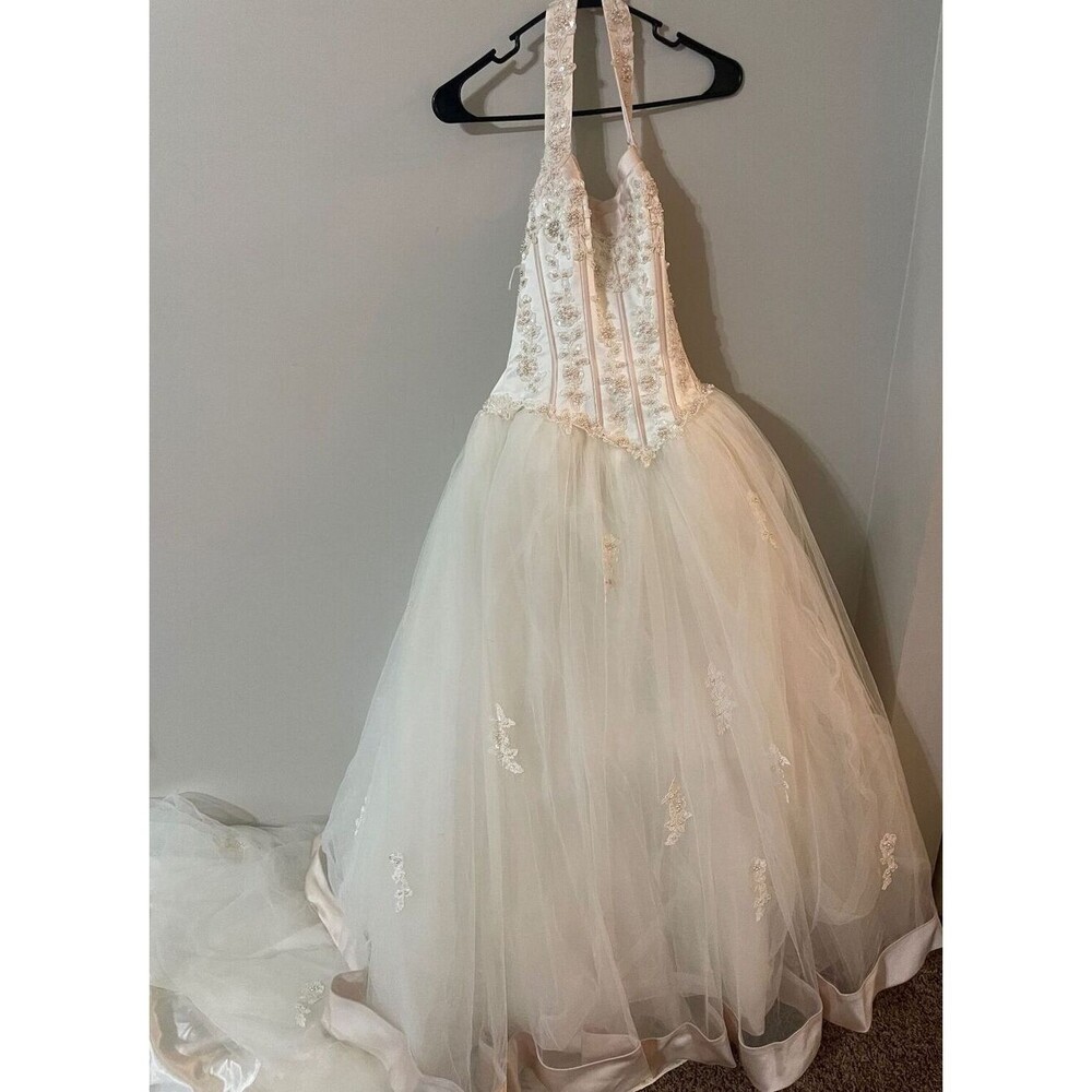 Vintage David's Bridal Michaelangelo Beaded Corset Halter Wedding Dress – Size 8